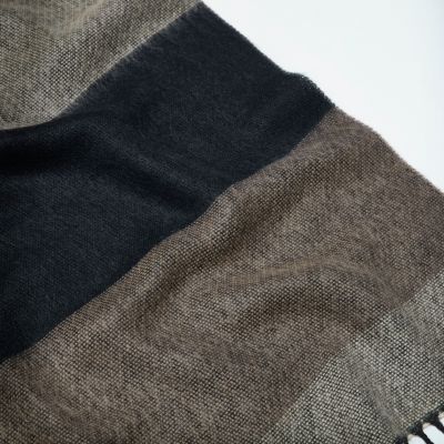 Grey block stripe tassel scarf